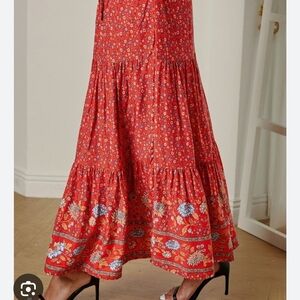 Simple Red Floral Maxi Skirt